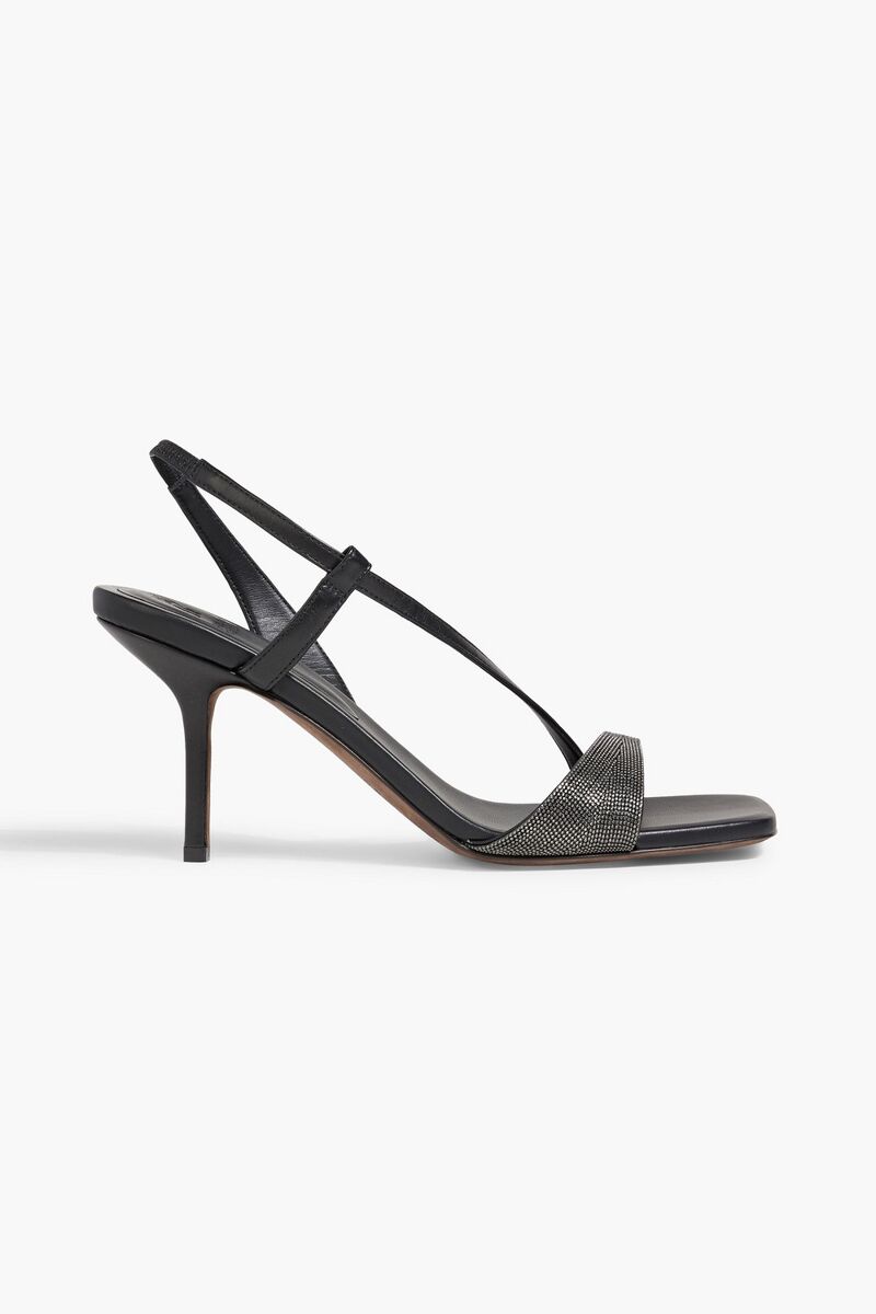 Brunello Cucinelli - Bead-embellished leather slingback sandals - Black - EU 36