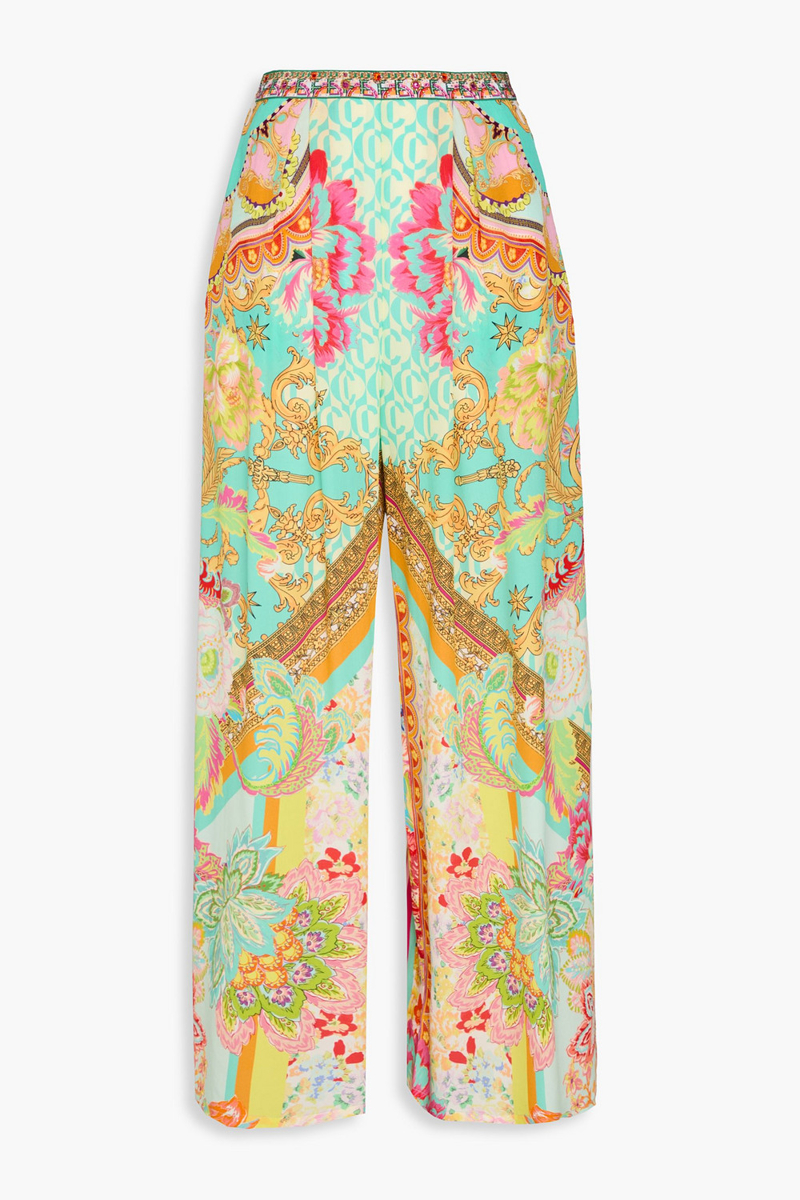 camilla - crystal-embellished printed silk crepe de chine wide-leg pants - green - s
