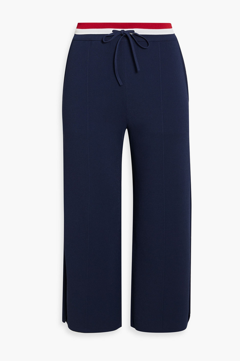 thom browne - cropped stretch-knit straight-leg pants - blue - it 36