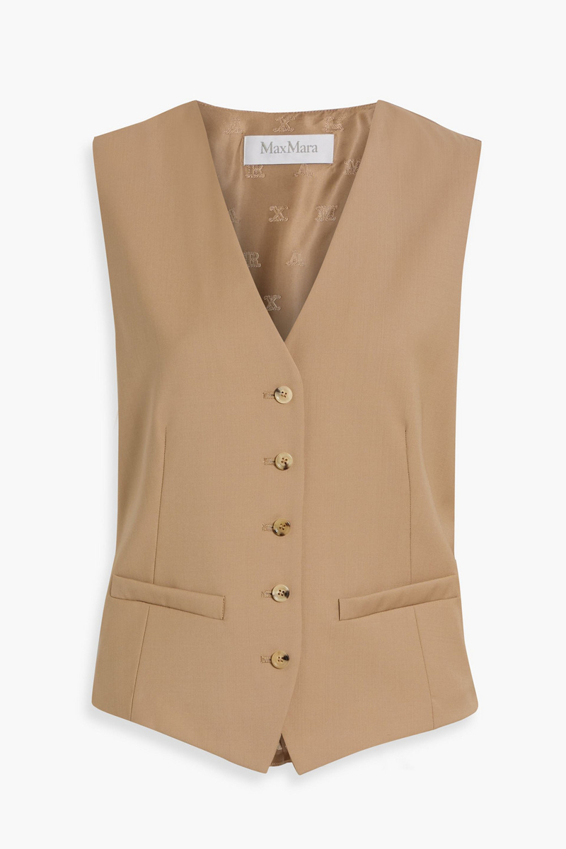 max mara - zuai wool and satin-jacquard vest - brown - it 36