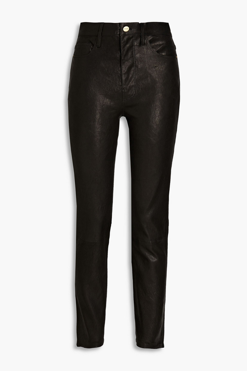 frame - leather slim-leg pants - black - 32