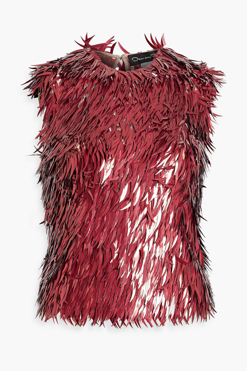 Oscar de la Renta - Sequined tulle top - Red - US 10