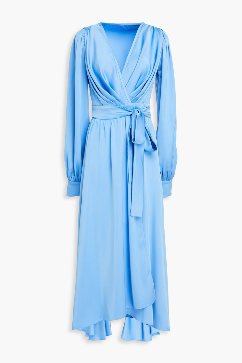 rhea costa - gathered satin midi wrap dress - blue - it 48