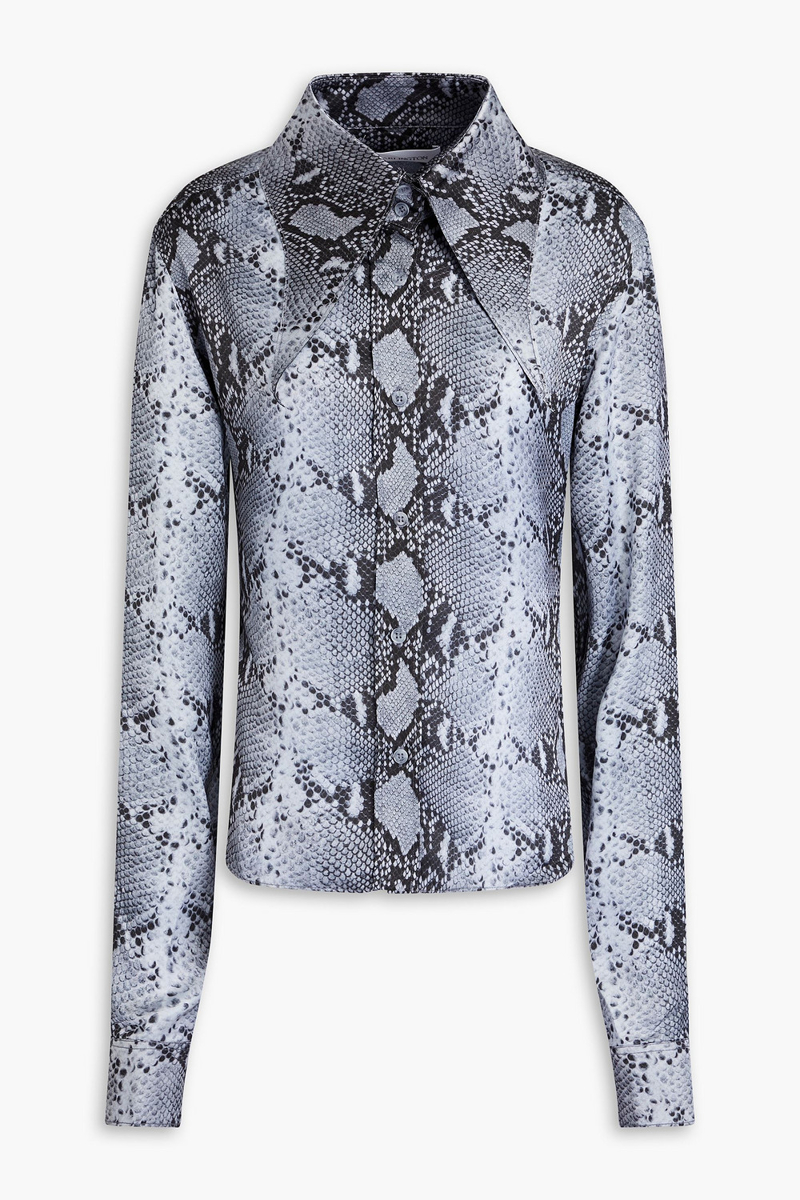 16ARLINGTON - Ione snake-print satin shirt - Blue - UK 4