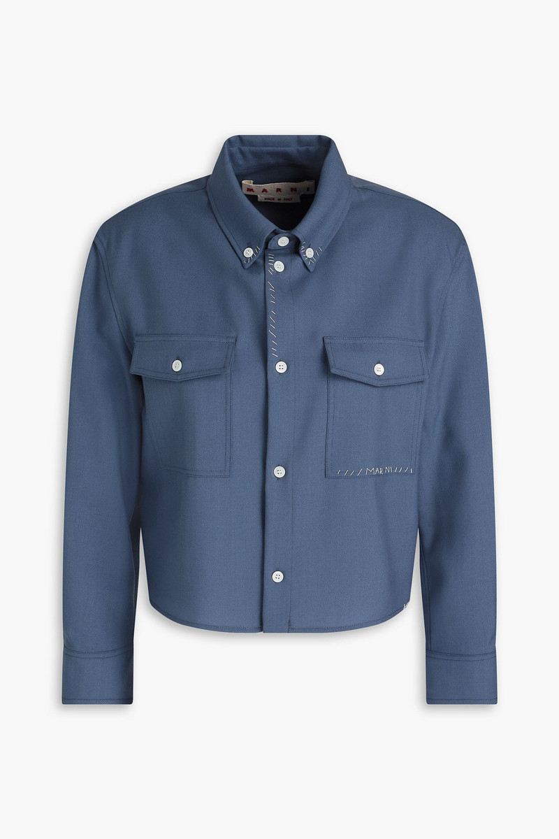 marni - embroidered wool shirt - blue - it 42