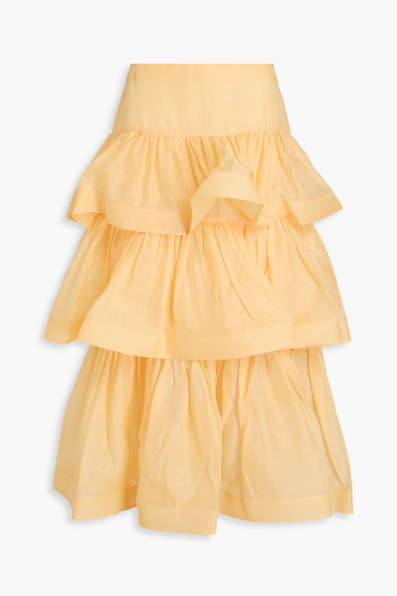 Zimmermann - Tiered linen and silk-blend gauze midi skirt - Orange - 00