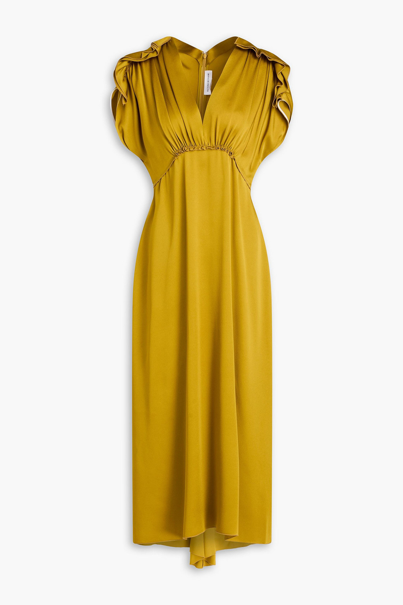 victoria beckham - ruffled satin-crepe midi dress - metallic - uk 8