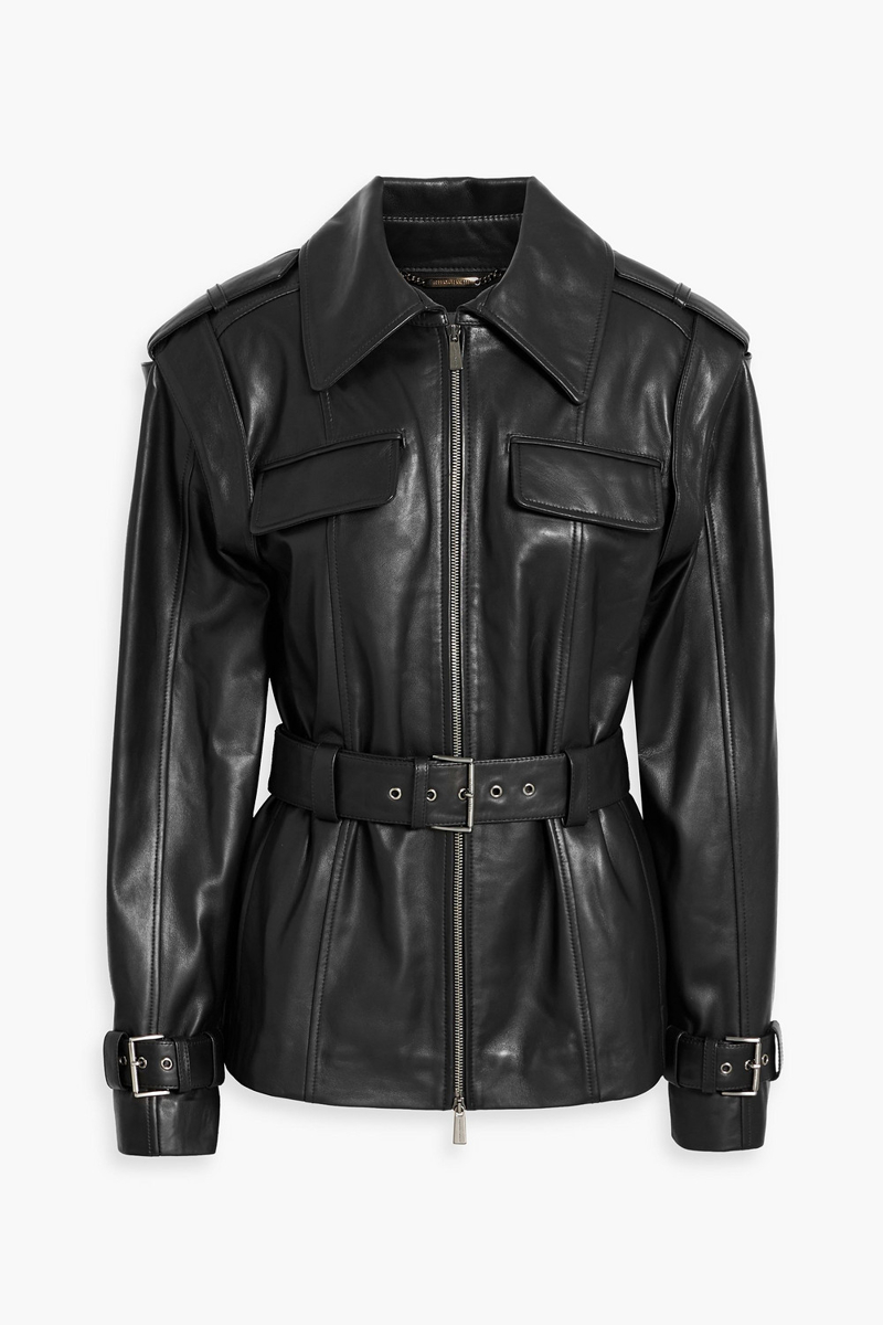 alberta ferretti - belted leather jacket - black - it 42