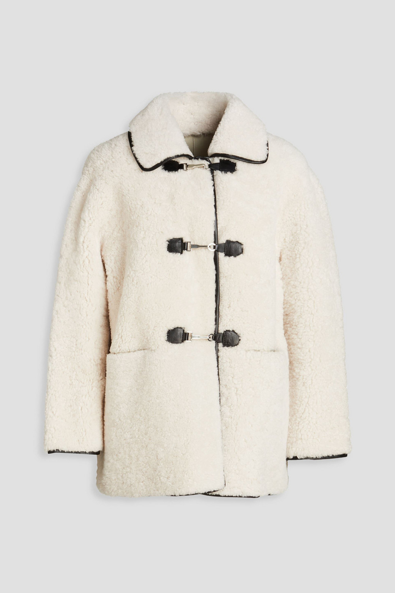 maje - leather-trimmed shearling jacket - white - fr 38