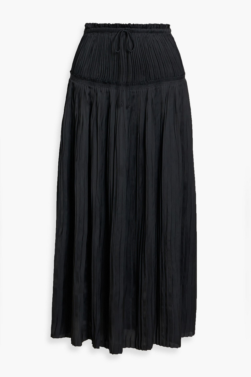 ulla johnson - malia pleated satin midi skirt - black - us 4