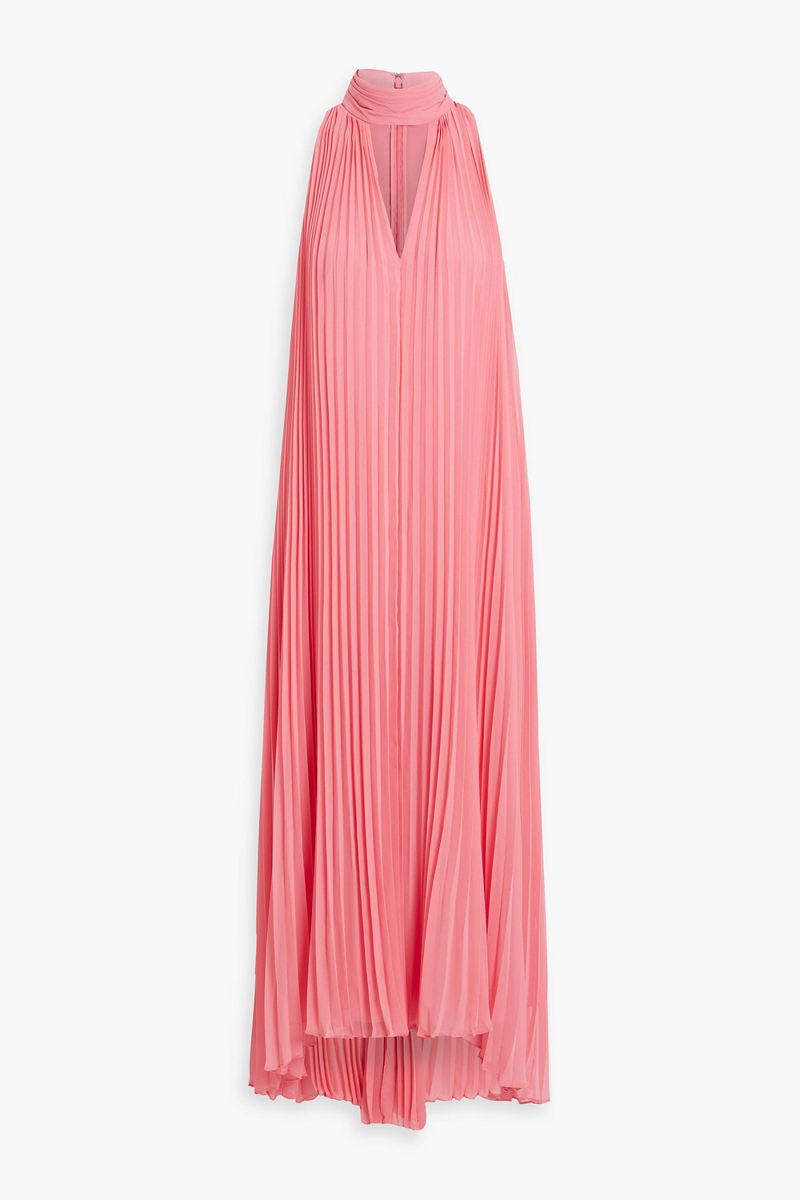 badgley mischka - cutout pleated chiffon maxi dress - pink - us 8