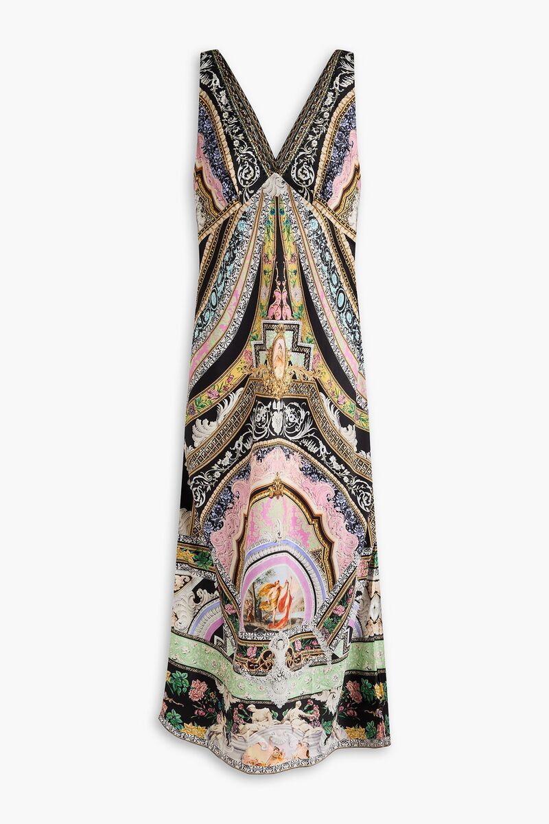 Camilla - Crystal-embellished printed silk-satin midi dress - Multicolor - XL