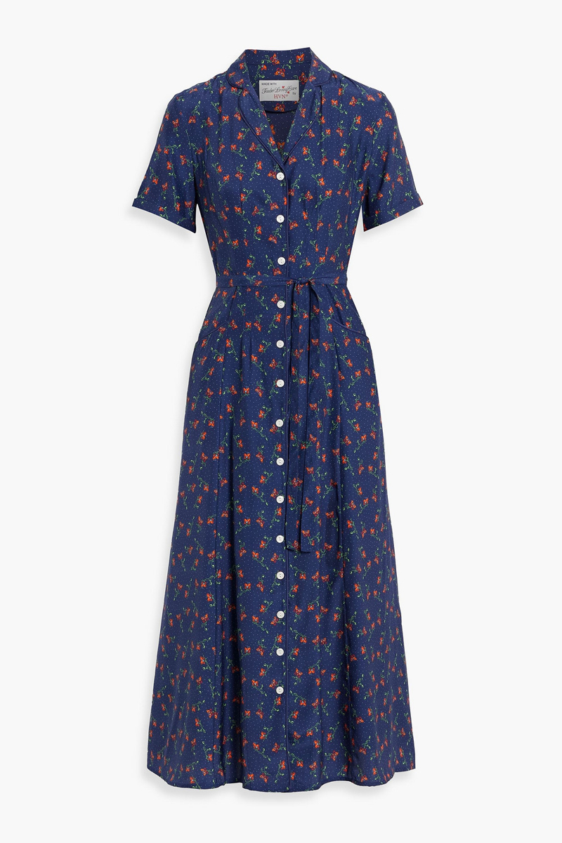 hvn - maria printed silk midi dress - blue - us 0