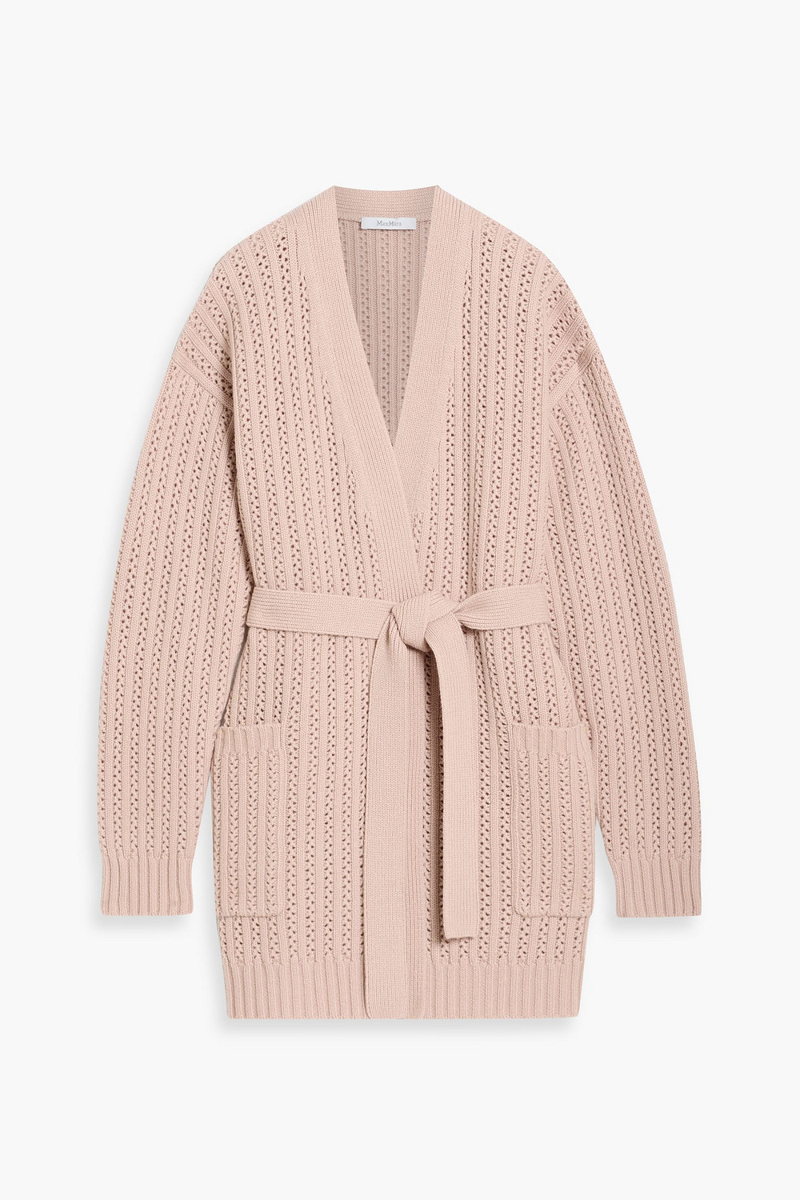 max mara - balzac pointelle-knit wool and cashmere-blend cardigan - pink - m