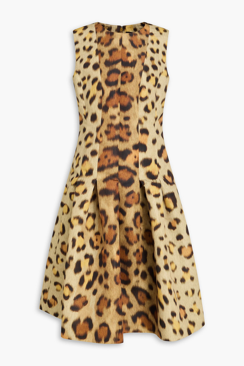 oscar de la renta - pleated leopard-print faille dress - animal print - us 8