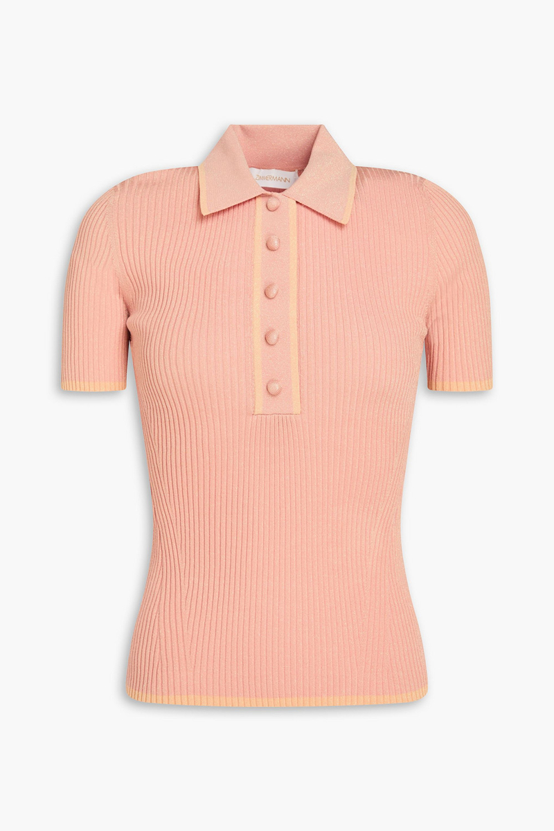 zimmermann - metallic ribbed-knit polo shirt - orange - 00