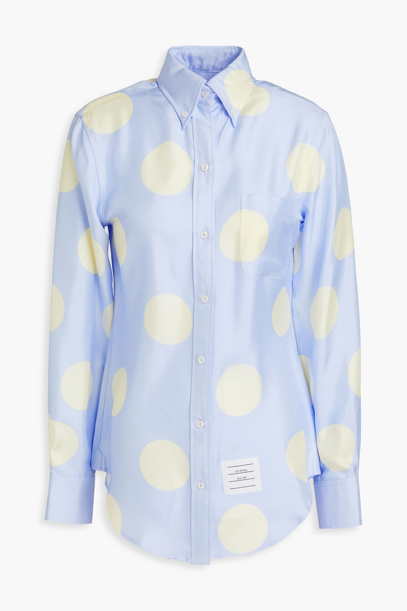 thom browne - polka-dot silk-twill shirt - blue - it 40