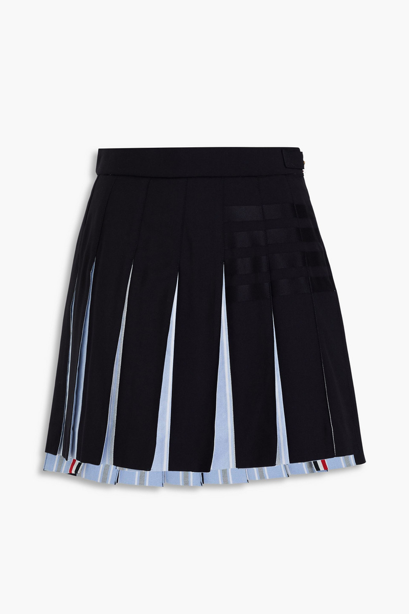 thom browne - pleated cotton and wool mini skirt - blue - it 34