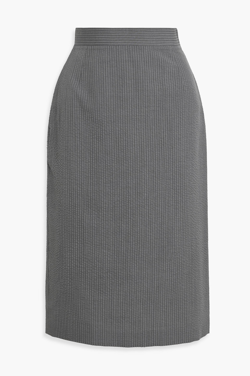 thom browne - wool-seersucker midi skirt - gray - it 40
