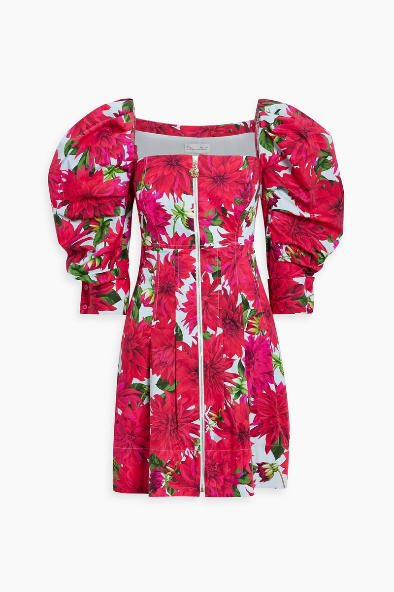 oscar de la renta - floral-print cotton-blend poplin mini dress - pink - us 10