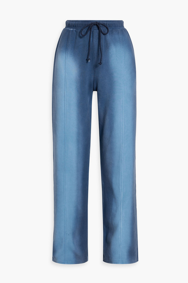the elder statesman - tie-dyed cotton and cashmere-blend fleece track pants - blue - m