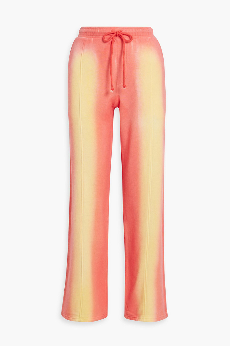 the elder statesman - tie-dyed cotton and cashmere-blend fleece track pants - orange - l