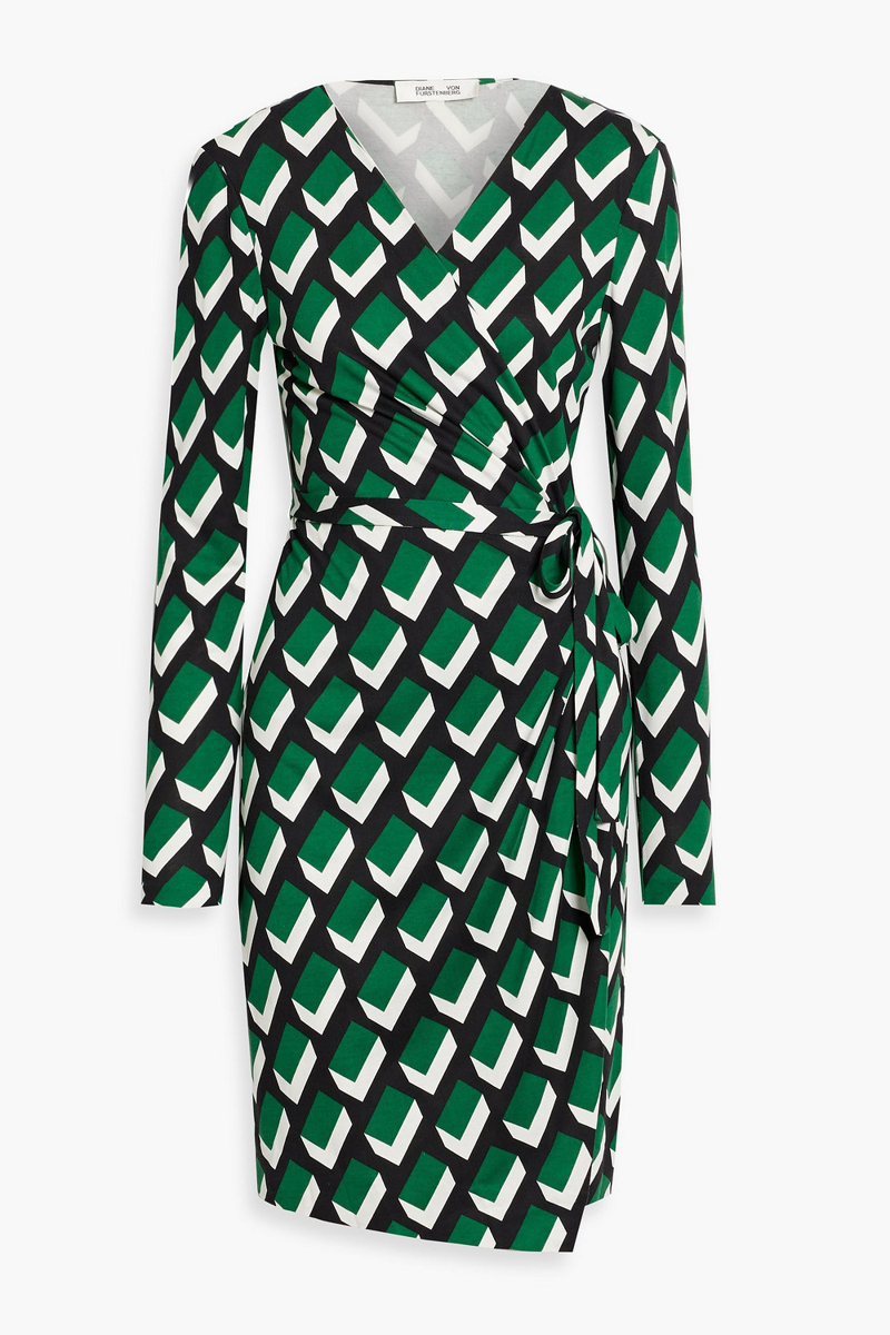 diane von furstenberg - jazmine printed silk-jersey wrap dress - green - xl