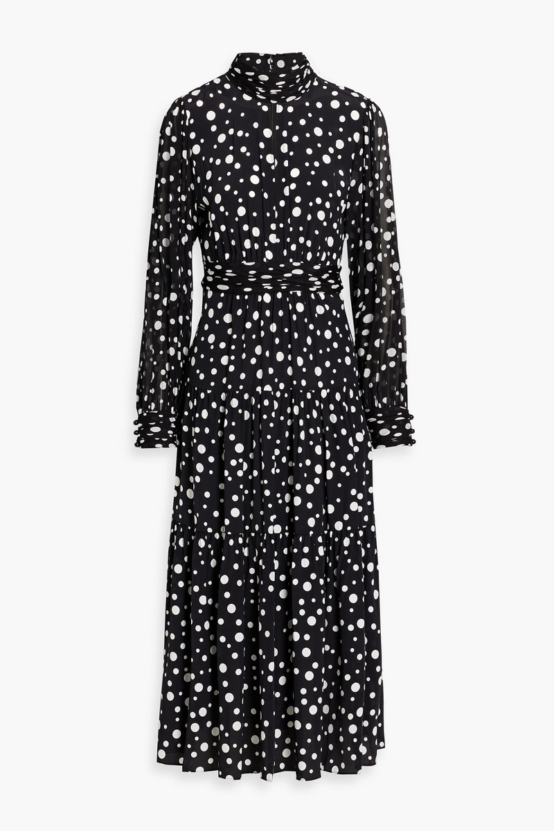 diane von furstenberg - sai tiered polka-dot crepe de chine and chiffon midi dress - black - us 0
