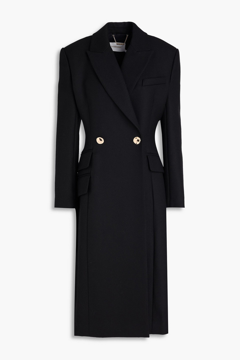 zimmermann - double-breasted wool-blend twill coat - black - 00