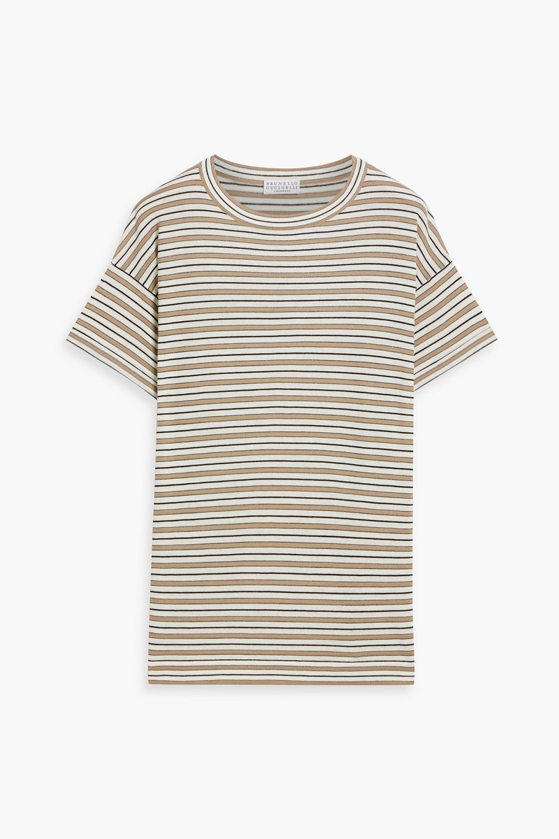 brunello cucinelli - striped wool and cashmere-blend jersey t-shirt - neutral - l