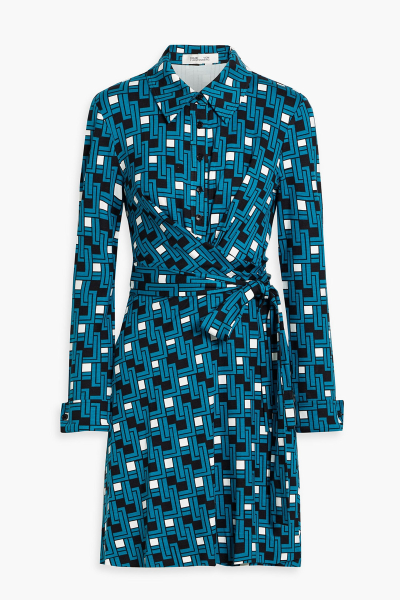 diane von furstenberg - didi printed jersey mini shirt dress - blue - xl