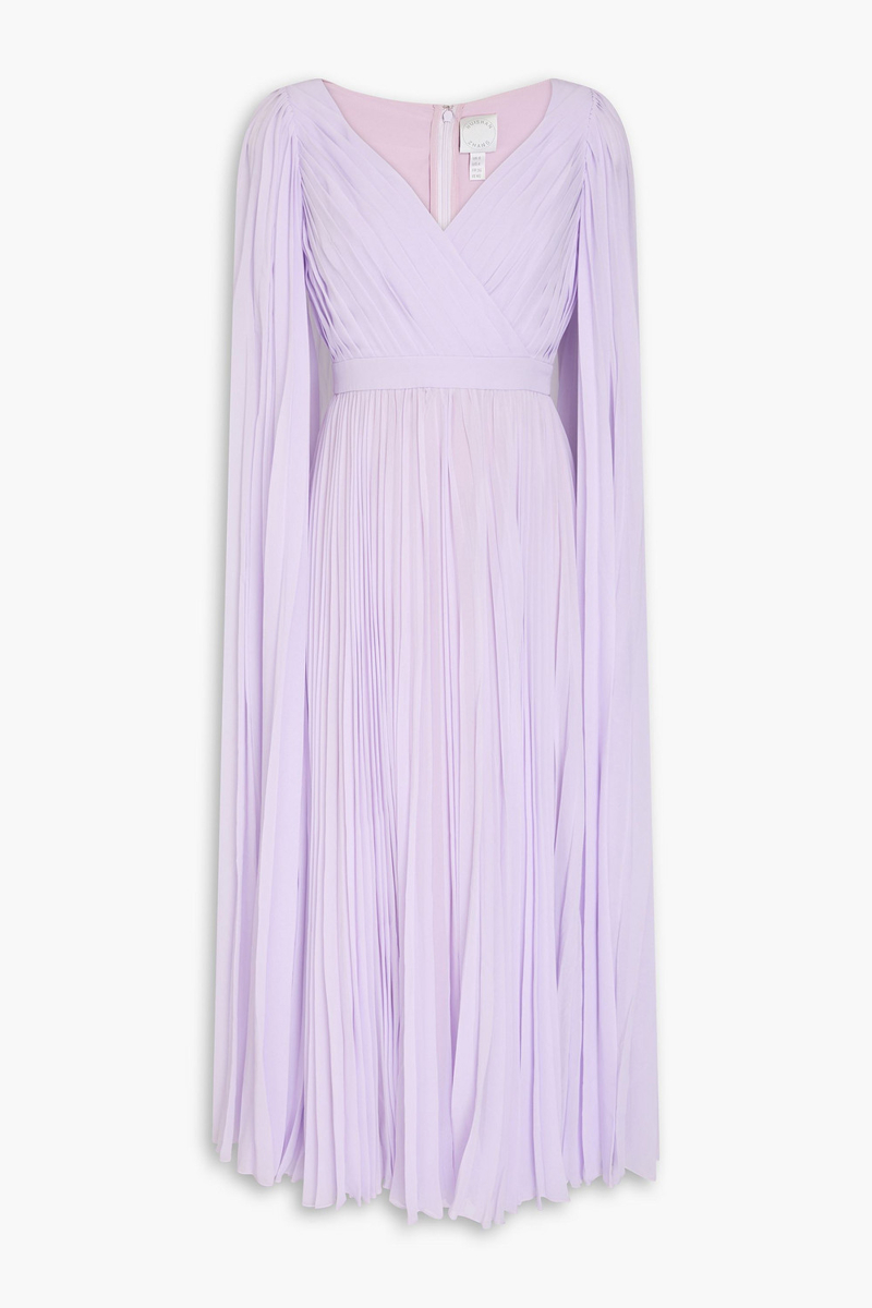huishan zhang - beryl cape-effect pleated georgette midi dress - purple - uk 12