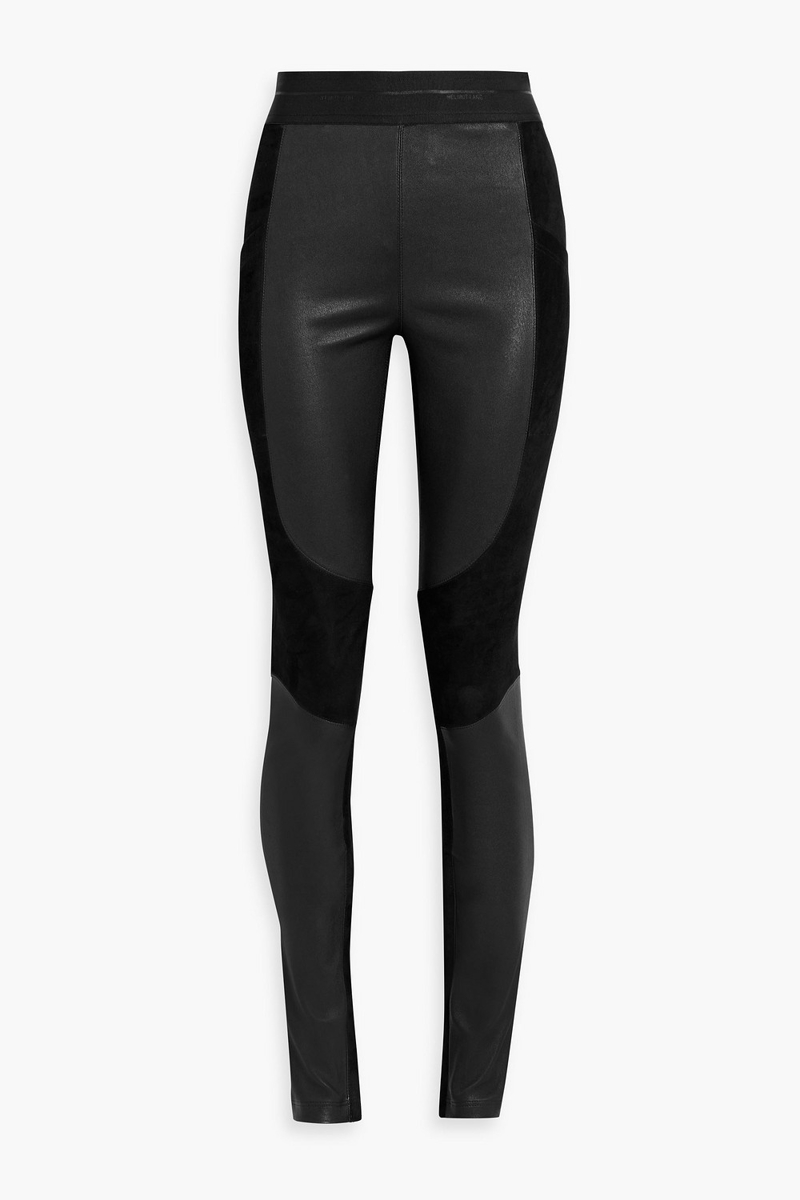 helmut lang - cl racer leather and suede leggings - black - us 2