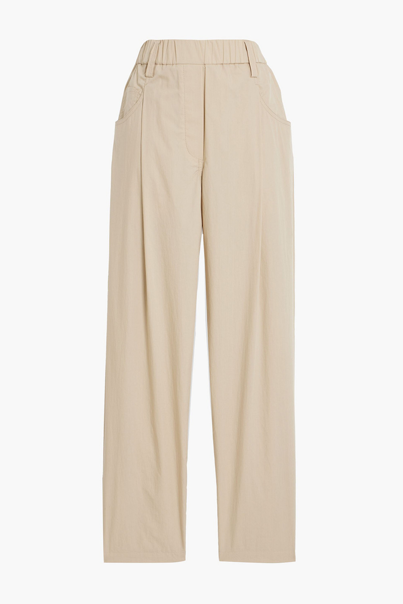 brunello cucinelli - bead-embellished cotton-sateen tapered pants - neutral - it 42