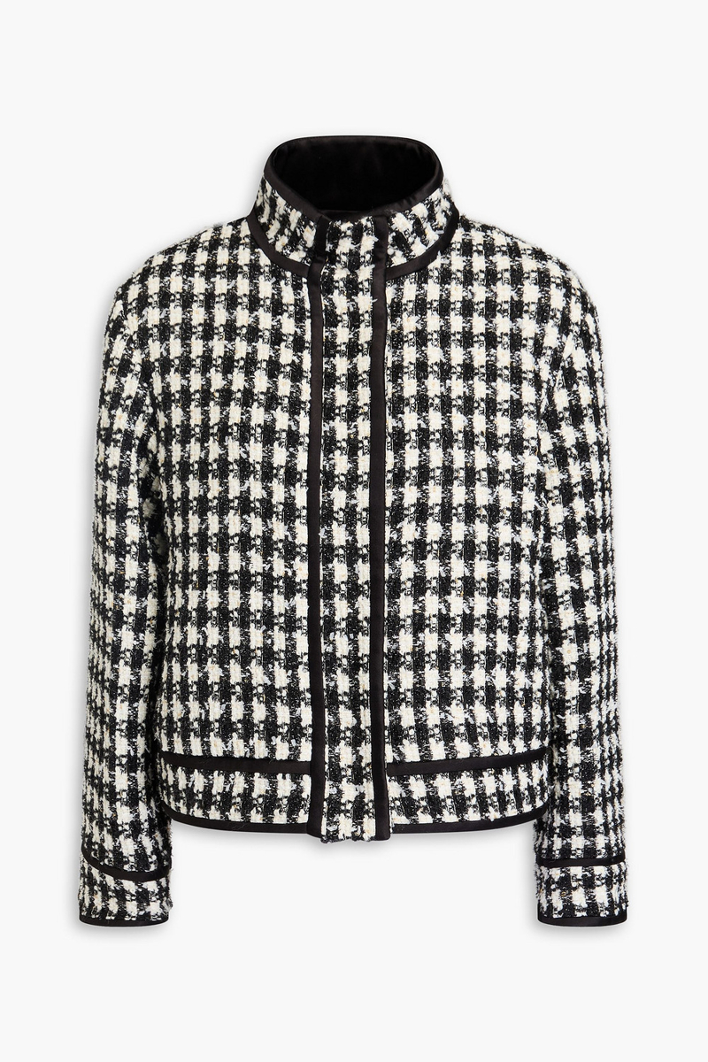 alice olivia - metallic houndstooth tweed jacket - black - l