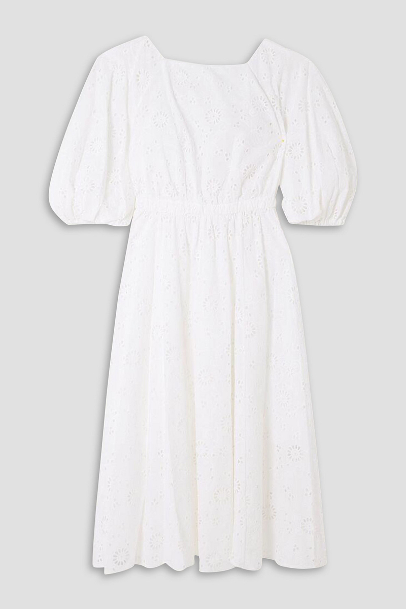 carolina herrera - pleated broderie anglaise cotton midi dress - white - us 0