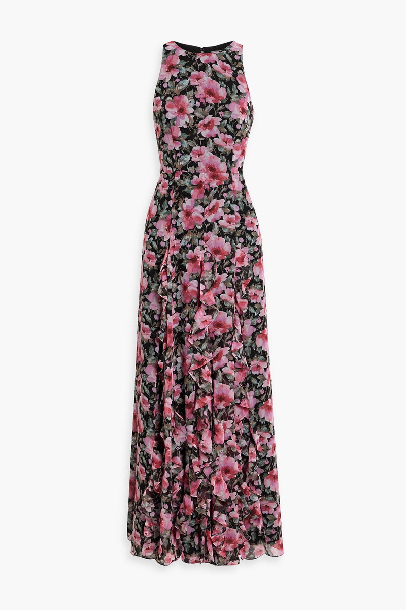 mikael aghal - ruffled floral-print chiffon maxi dress - pink - us 2