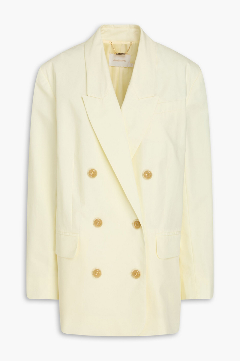 zimmermann - double-breasted cotton-poplin blazer - yellow - 00