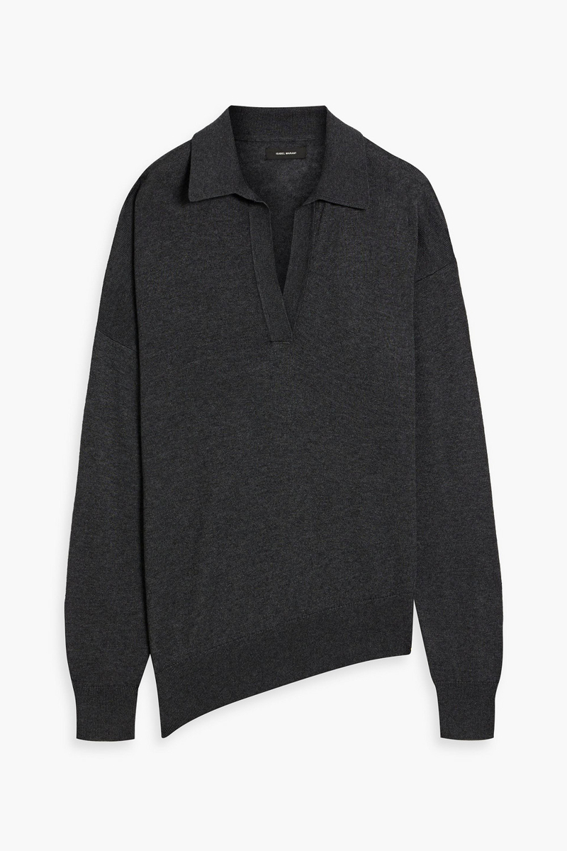 isabel marant - giliane asymmetric knitted polo sweater - gray - fr 40