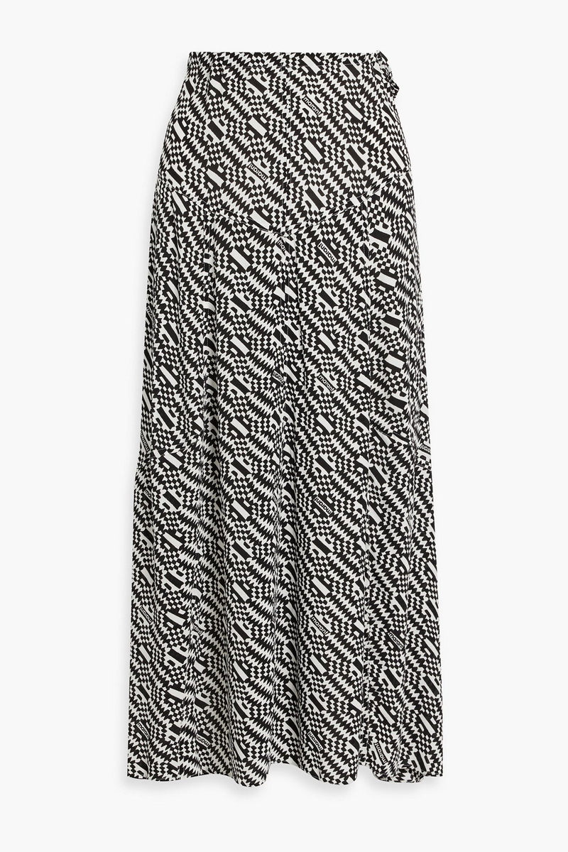 marant étoile - alona printed crepe de chine maxi skirt - black - fr 38