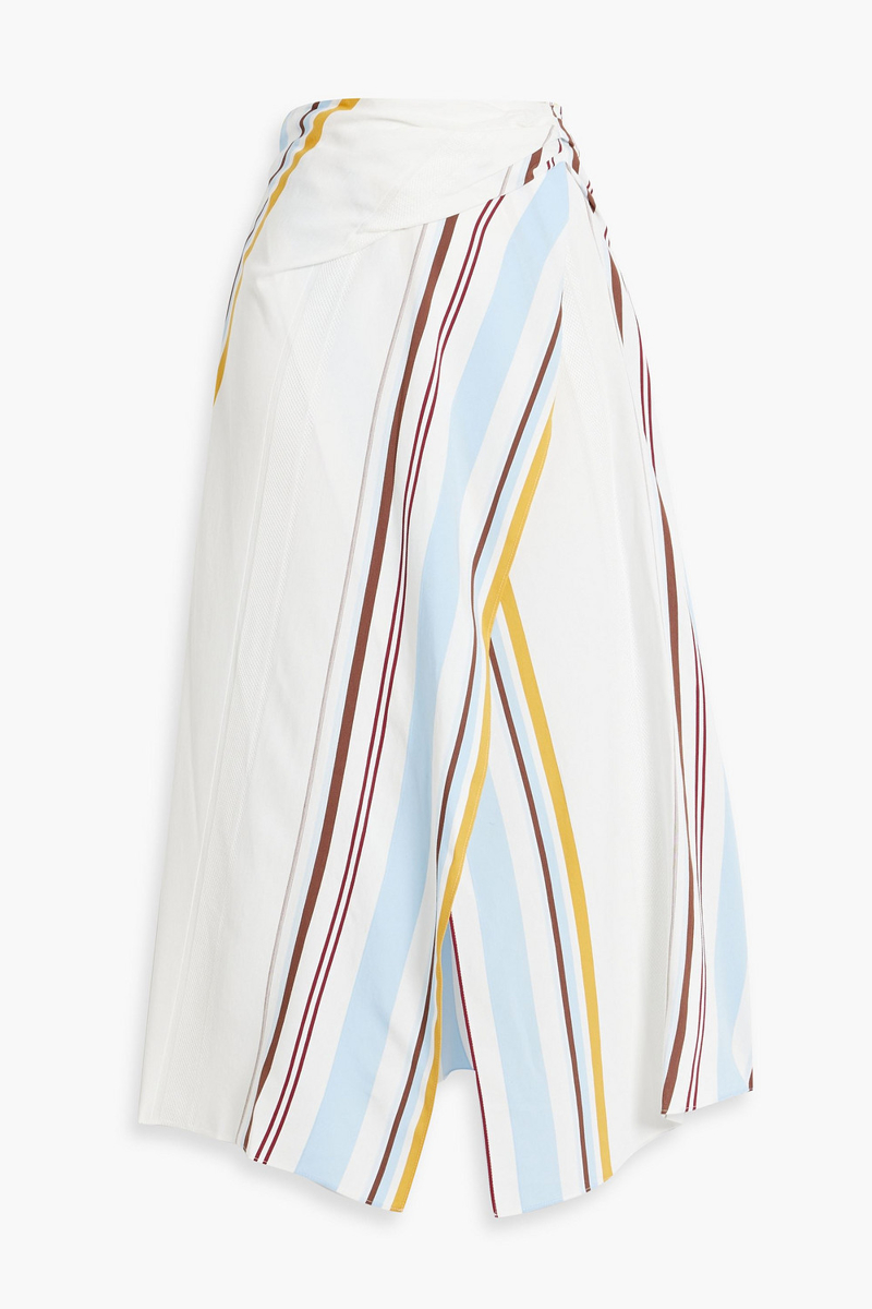 a.l.c. - clara wrap-effect striped twill midi skirt - blue - us 2
