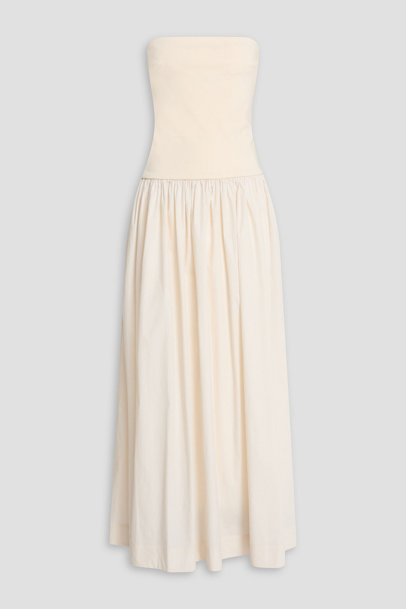 esse studios - strapless stretch-knit and cotton-poplin maxi dress - white - uk 6