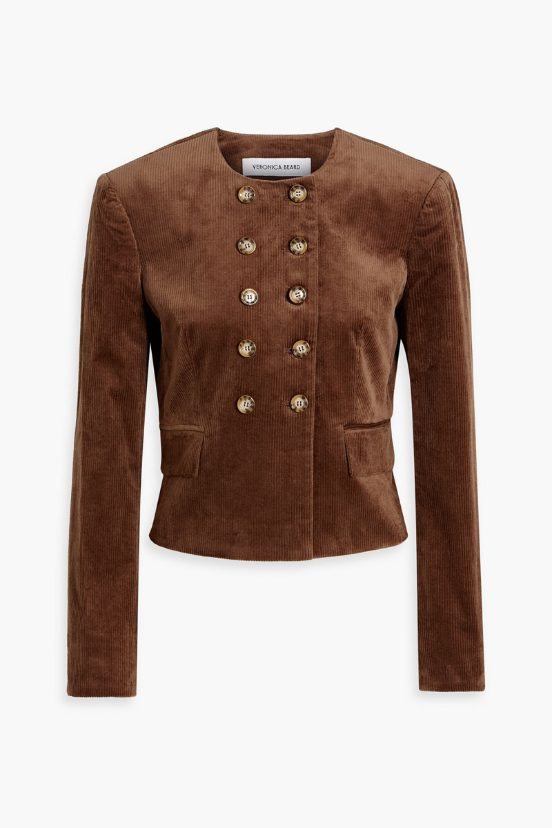 veronica beard - bentley double-breasted cotton-blend corduroy jacket - brown - us 0