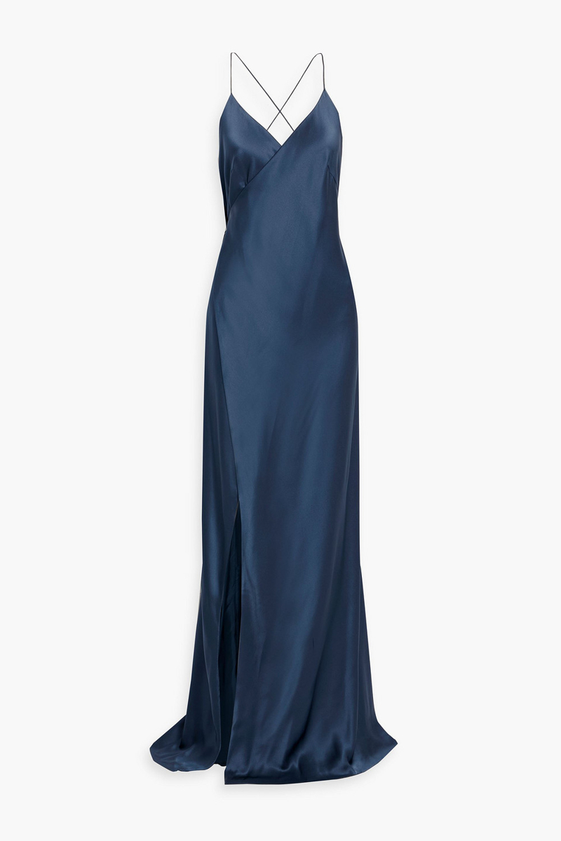 michelle mason - silk-satin wrap gown - blue - us 6