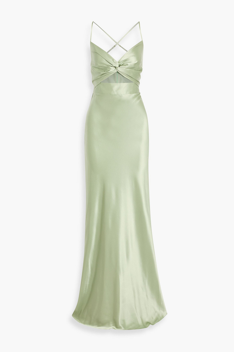 michelle mason - twisted cutout silk-satin gown - green - us 8