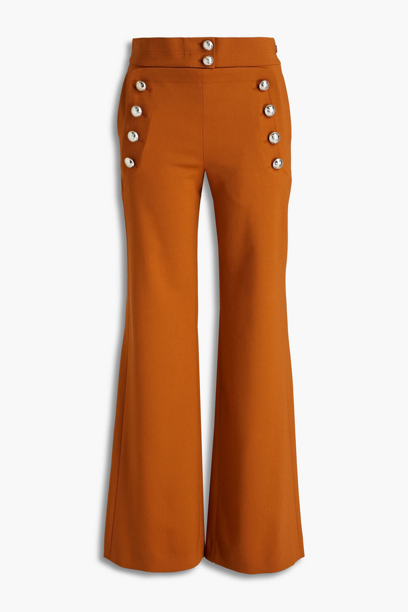 chloé - button-embellished wool-blend wide-leg pants - brown - fr 42