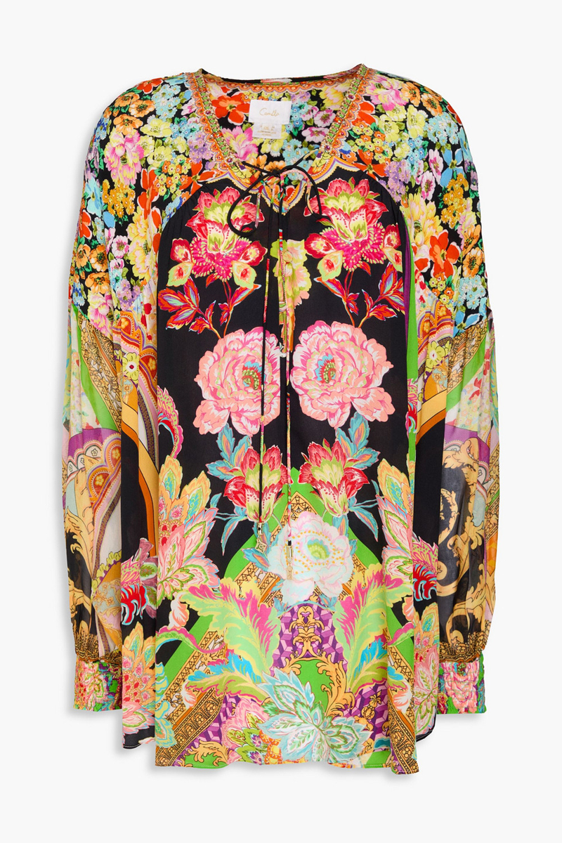 camilla - crystal-embellished floral-print silk crepe de chine blouse - multicolor - onesize