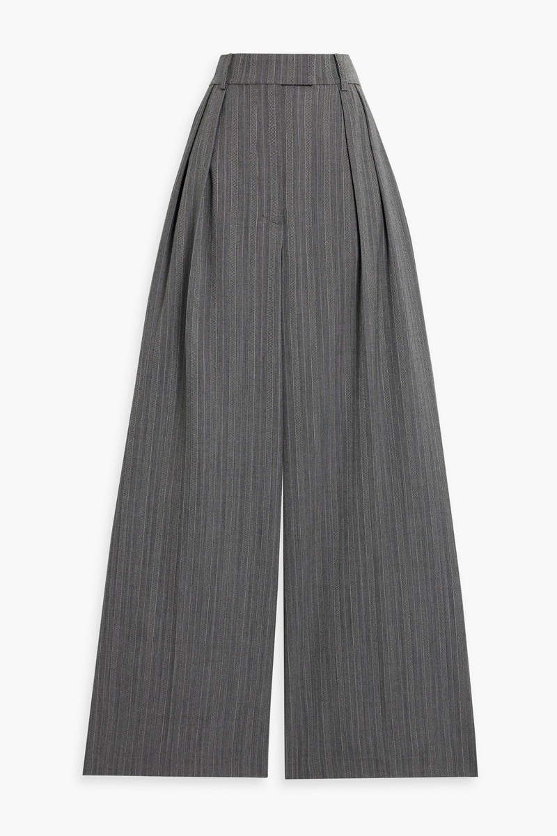 anine bing - lou striped wool-blend jacquard wide-leg pants - black - de 38