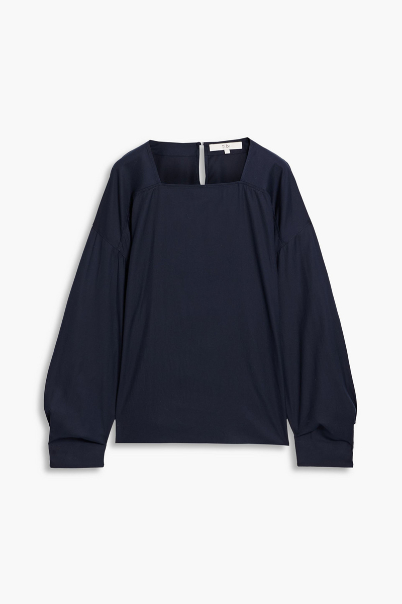 tibi - draped lyocell and cotton-blend twill top - blue - xs
