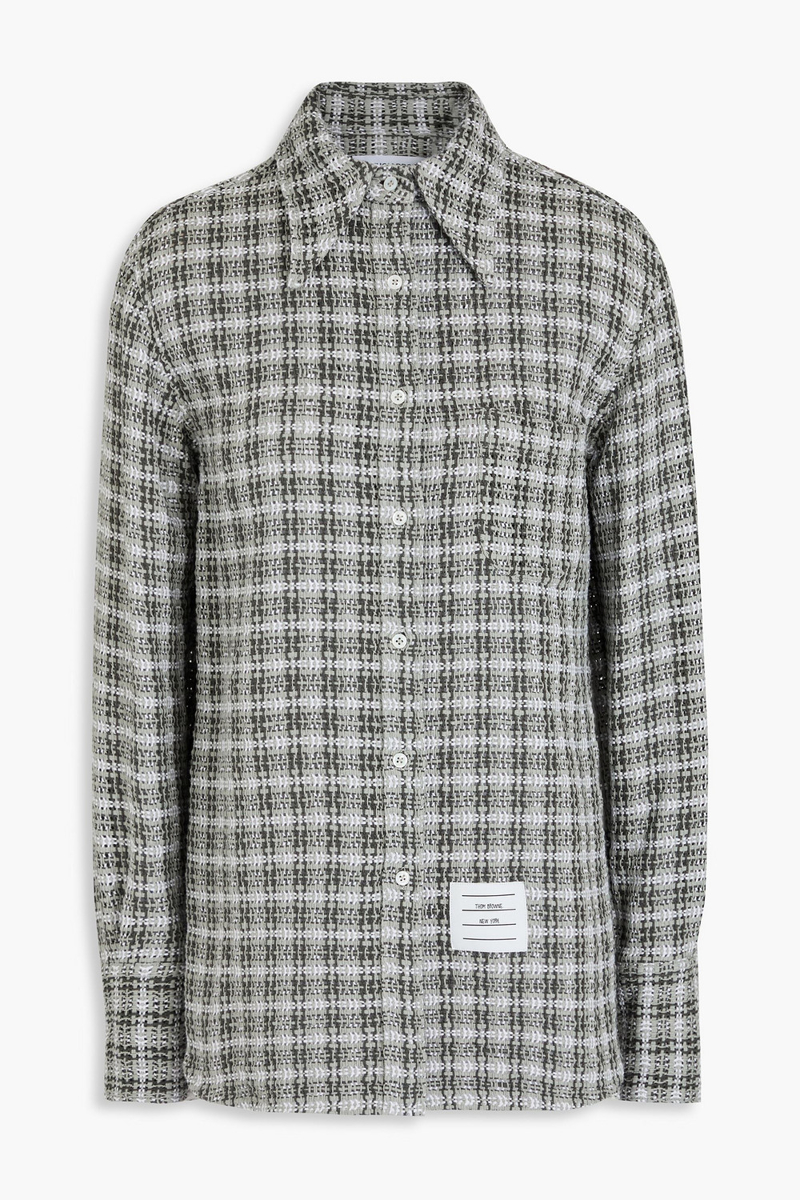 thom browne - checked crocheted cotton shirt - gray - it 36